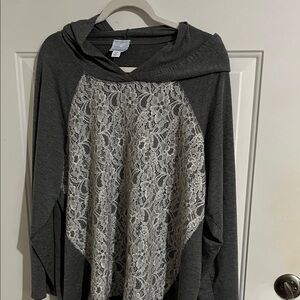 Gray and White Lace Hoodie